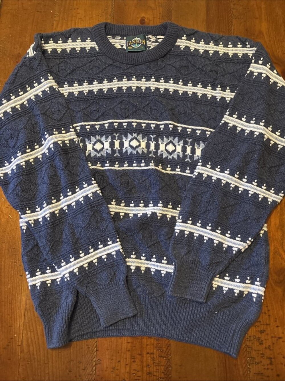 jantzen sweater vintage Blue & White Stripe Size Large Crew Neck USA